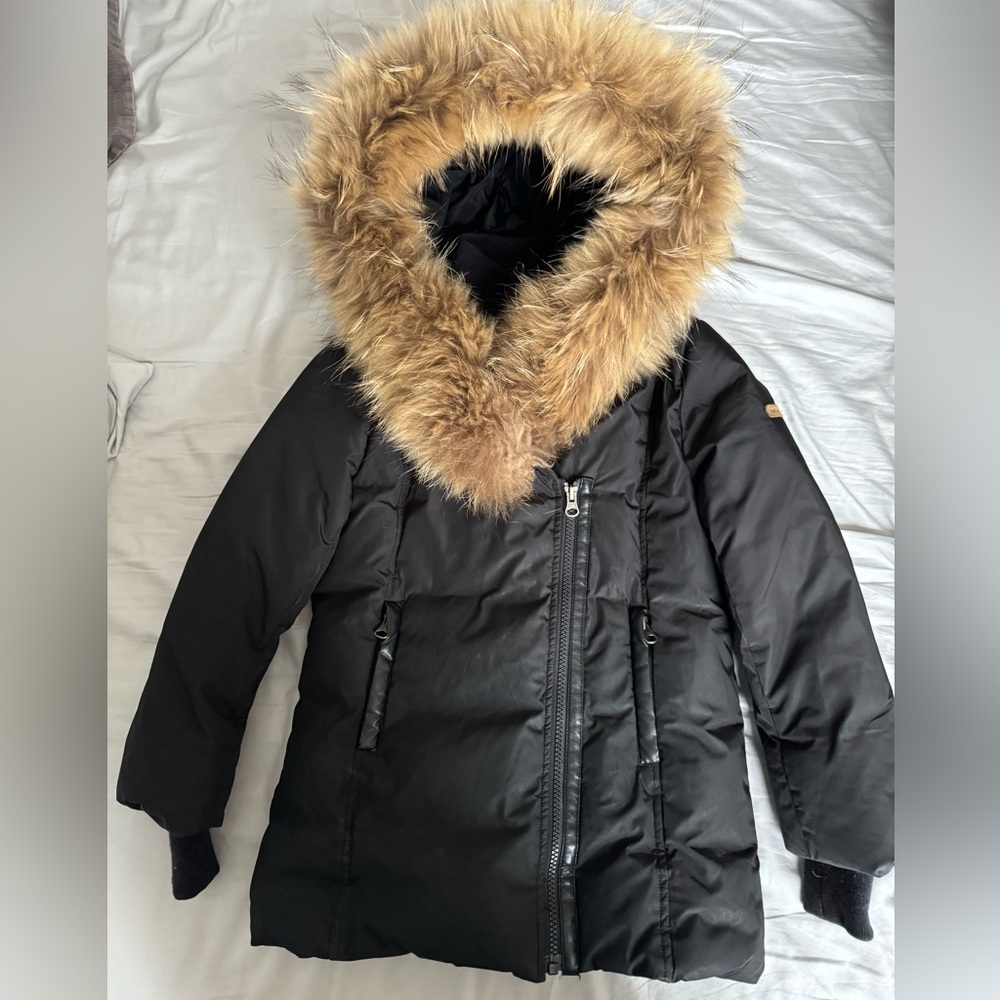 Mackage Kids Black Puffer Coat with Faux Fur Trim